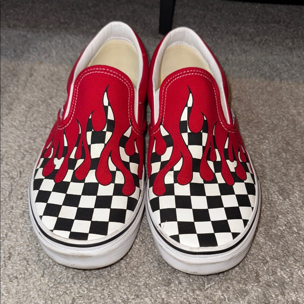 Vans Red Flame Checkered Slip-On Shoes